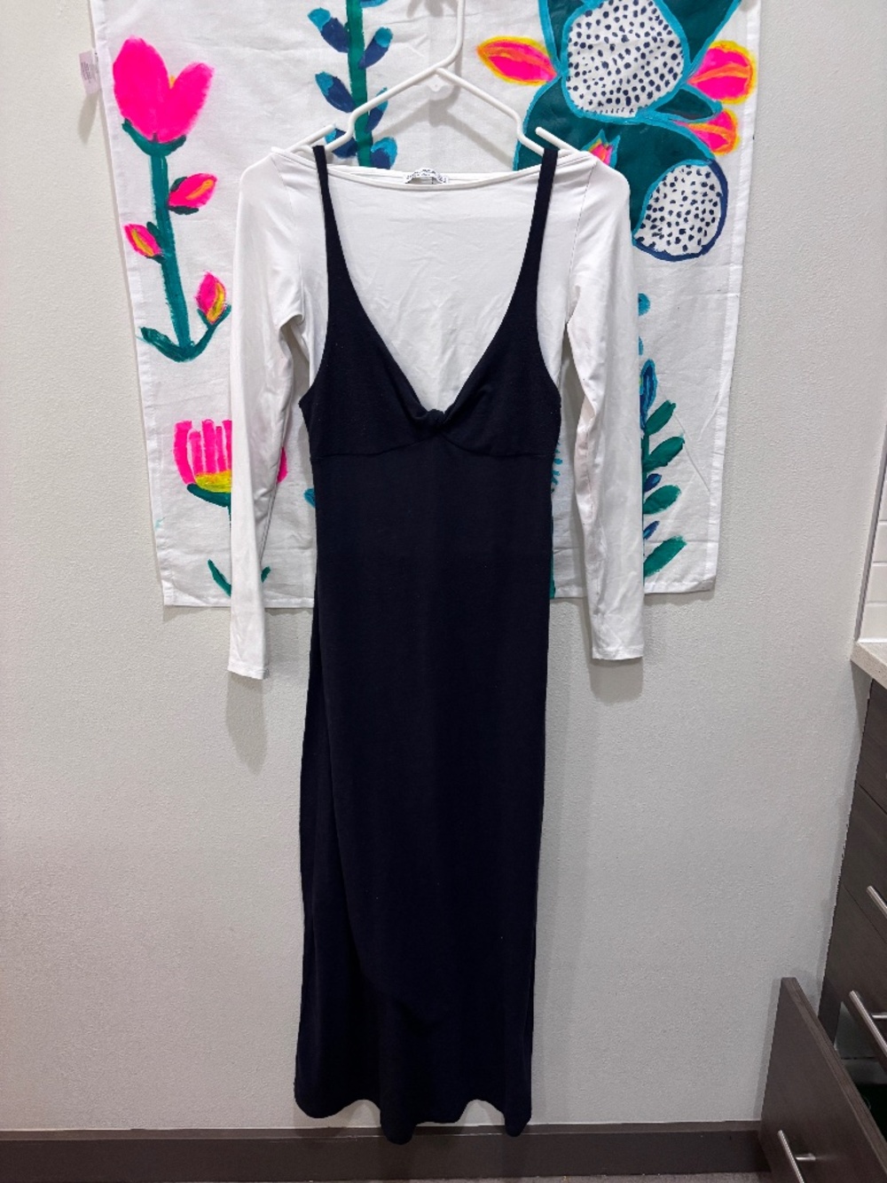 Gray Mango Dress and Red Gap Factory Stretch Shirt